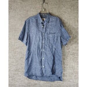 La Paz Portugal 100% Linen Button Up Shirt Mens Small Blue Short Sleeve
